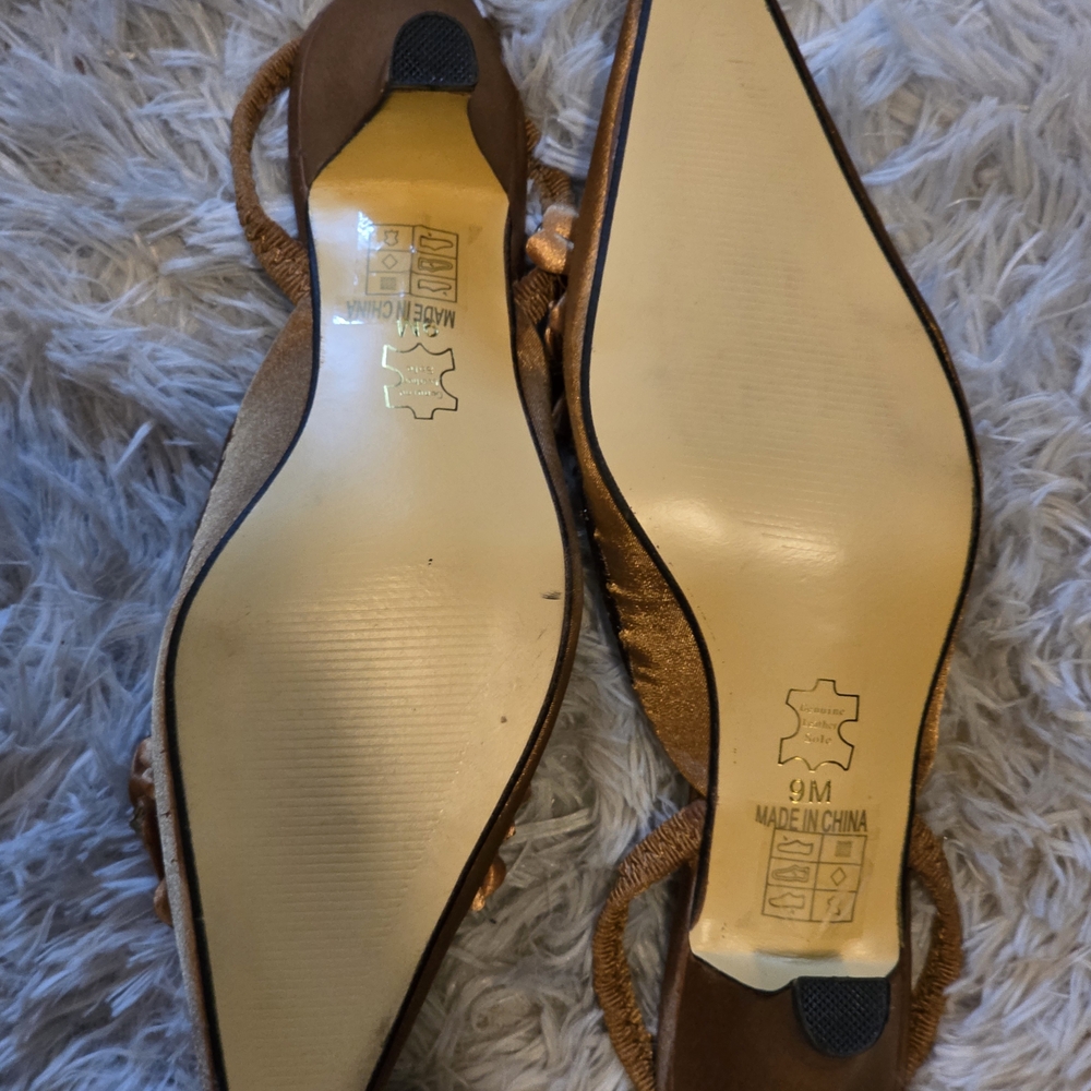 Bronze Floral Women's Heels - Picture 3 of 4